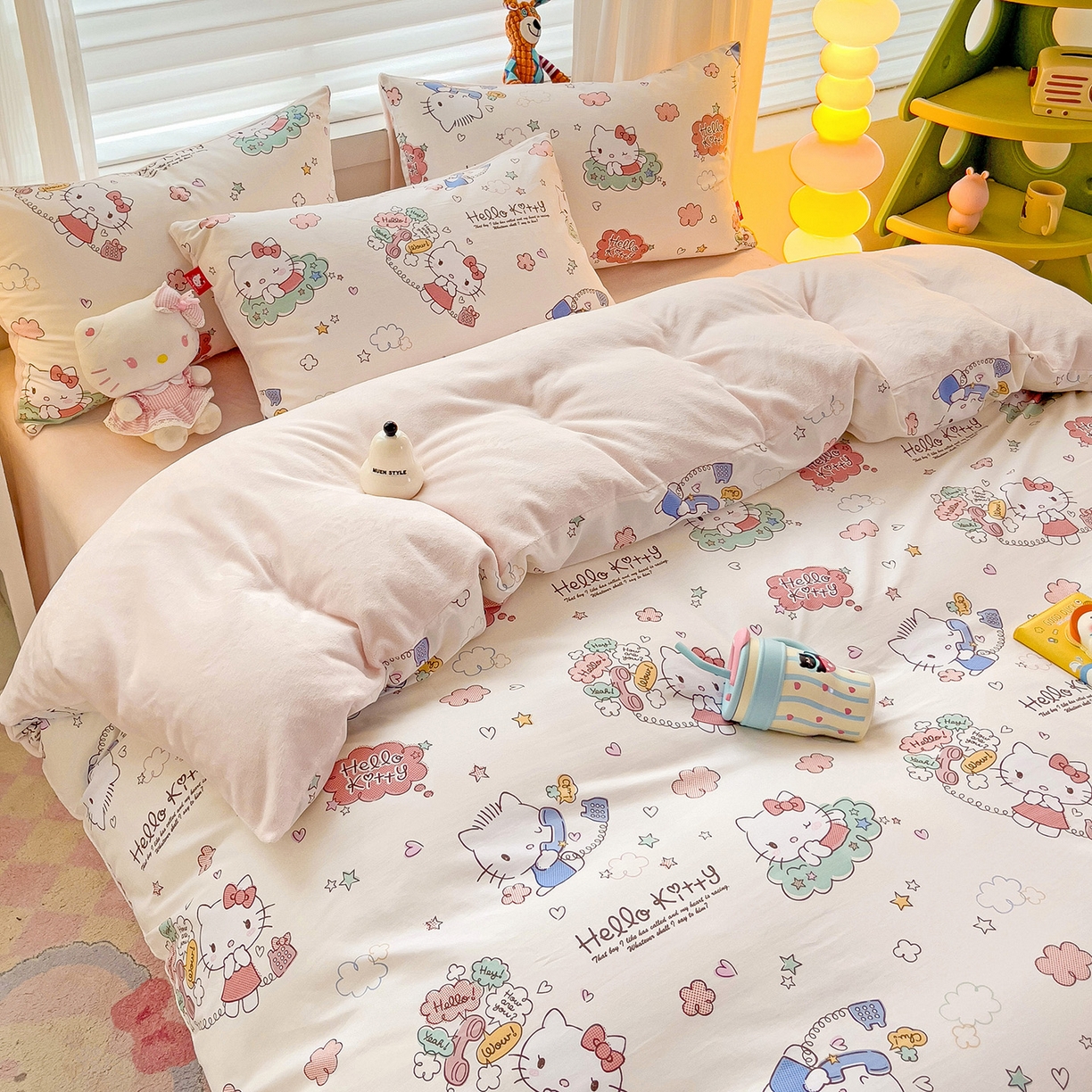 91家纺网 家纺一手货源 找家纺 朵希曼 2026新款棉绒卡通三丽鸥棉加绒印花系列四件套 星空凯蒂