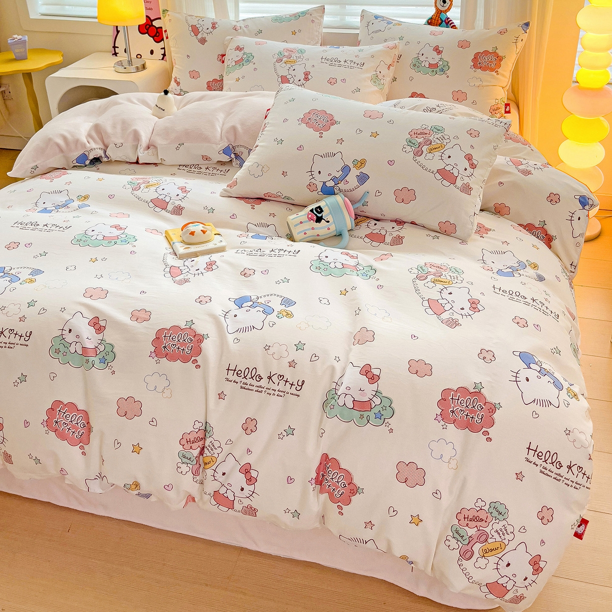 91家纺网 家纺一手货源 找家纺 朵希曼 2026新款棉绒卡通三丽鸥棉加绒印花系列四件套 星空凯蒂