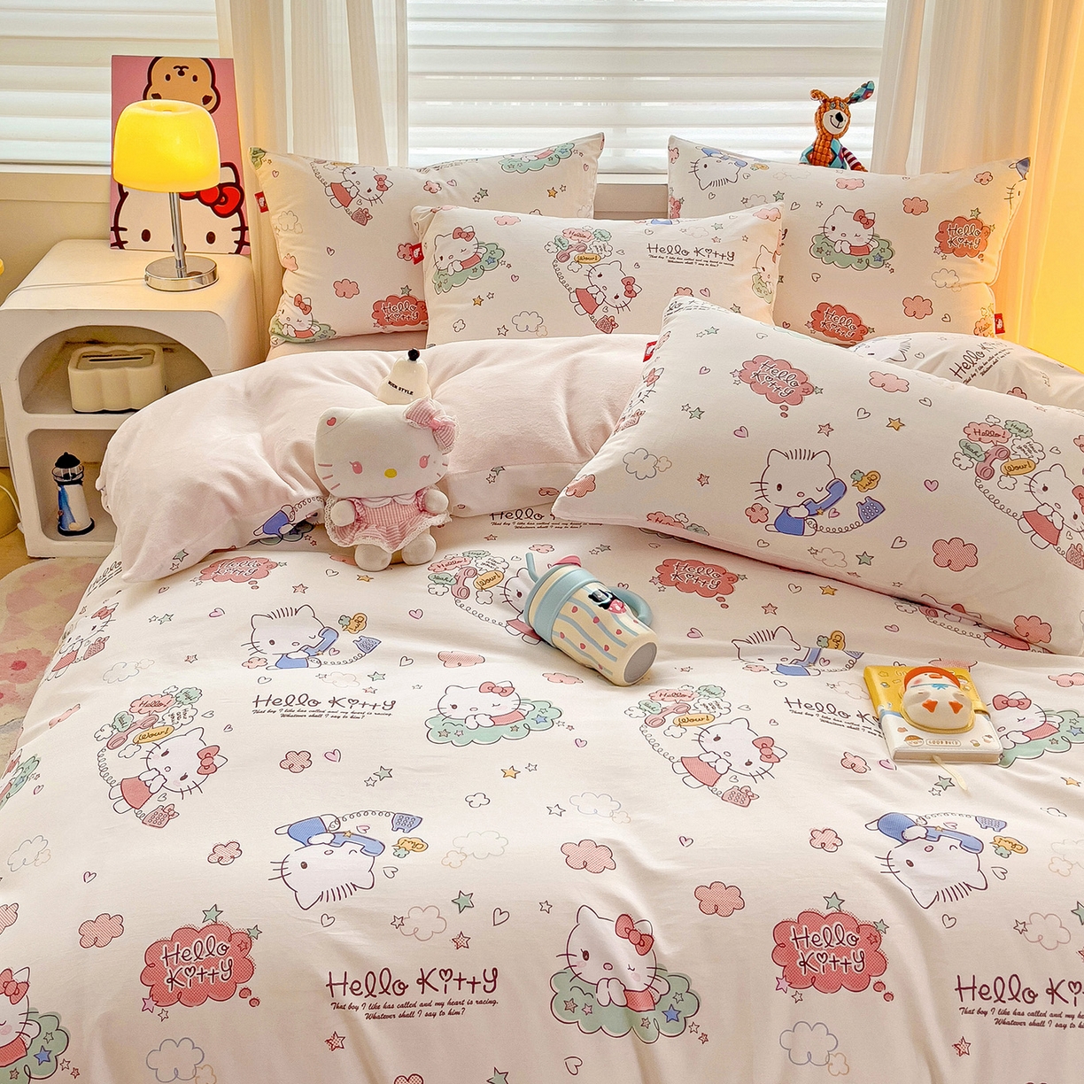 91家纺网 家纺一手货源 找家纺 朵希曼 2026新款棉绒卡通三丽鸥棉加绒印花系列四件套 星空凯蒂