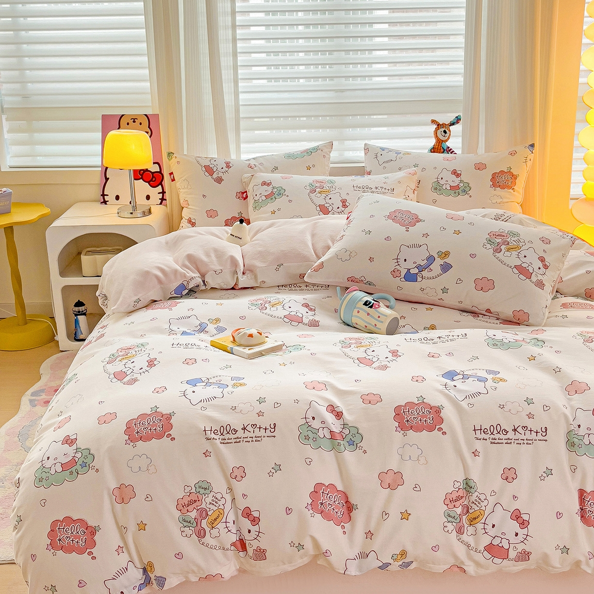 91家纺网 家纺一手货源 找家纺 朵希曼 2026新款棉绒卡通三丽鸥棉加绒印花系列四件套 星空凯蒂