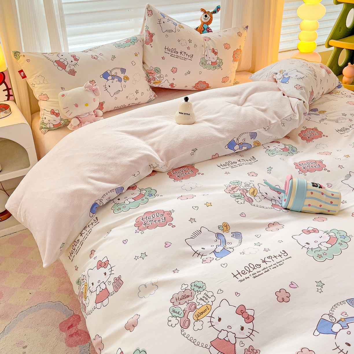 91家纺网 家纺一手货源 找家纺 朵希曼 2026新款棉绒卡通三丽鸥棉加绒印花系列四件套 星空凯蒂