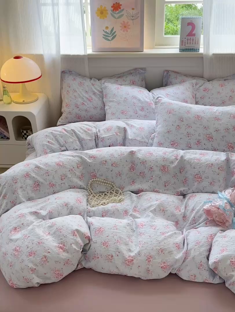 91家纺网 家纺一手货源 找家纺 德比尔斯 2025新款爆款韩国小布袋古法水洗棉云感棉四件套 兰溪