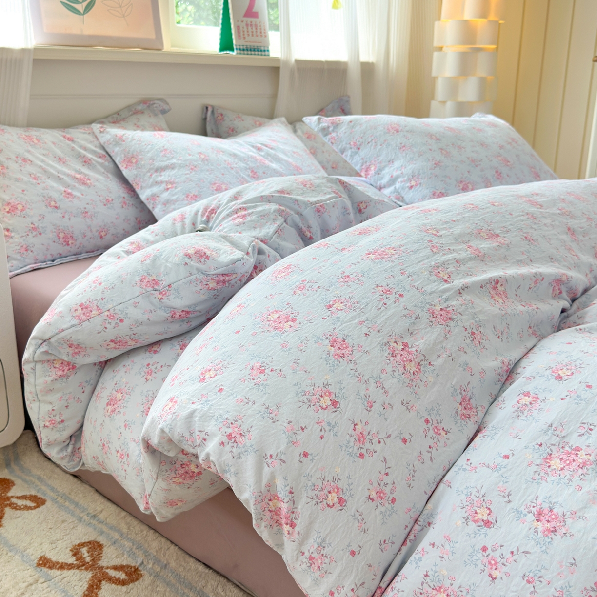 德比尔斯 2025新款爆款韩国小布袋古法水洗棉云感棉四件套 兰溪