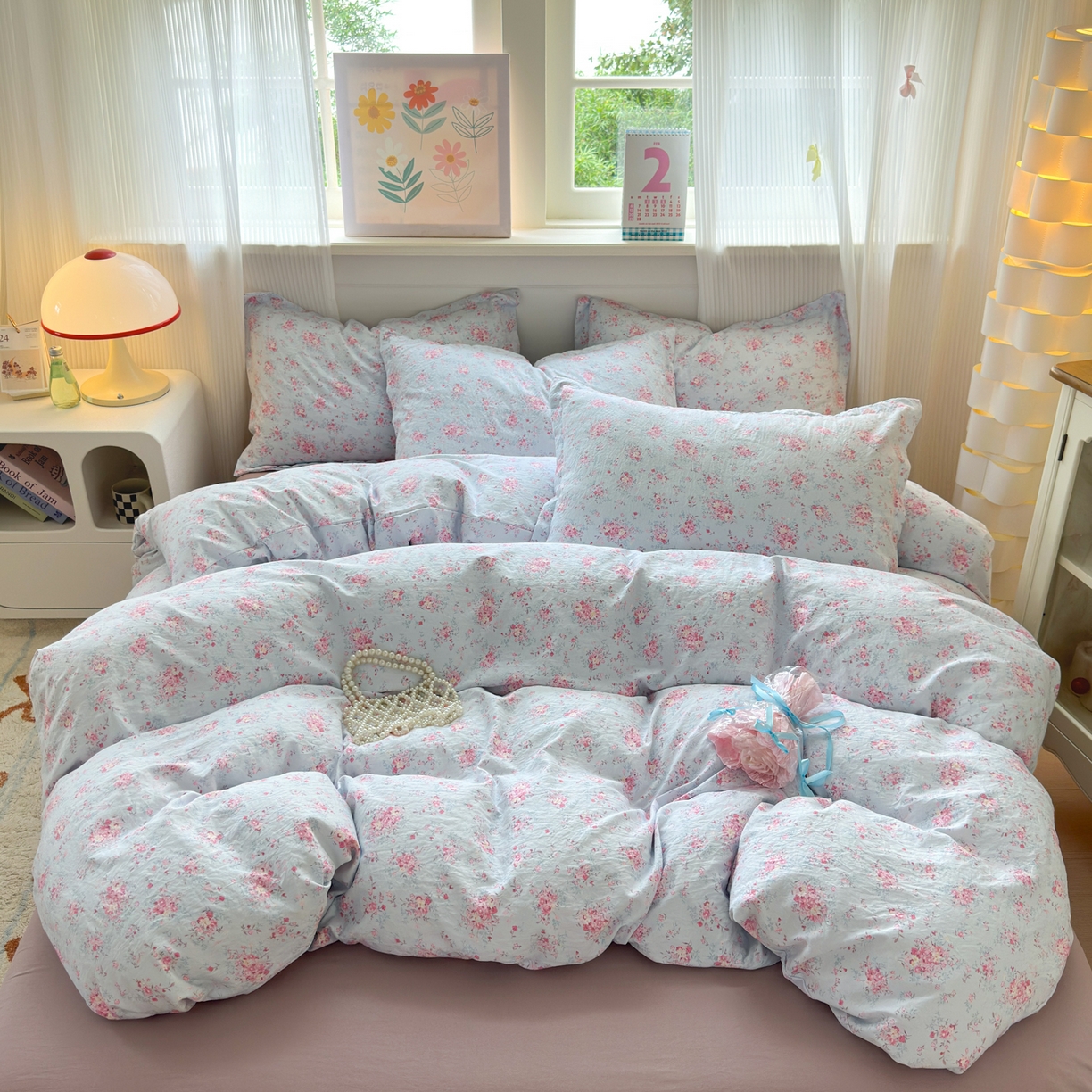 91家纺网 家纺一手货源 找家纺 德比尔斯 2025新款爆款韩国小布袋古法水洗棉云感棉四件套 兰溪