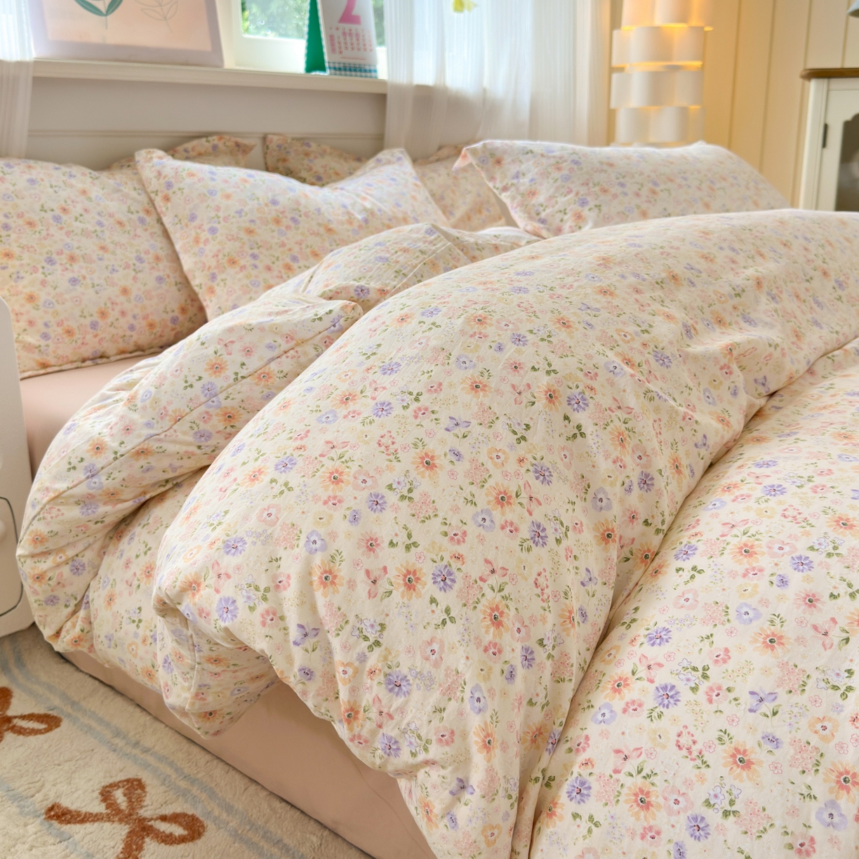 德比尔斯 2025新款爆款韩国小布袋古法水洗棉云感棉四件套 莉莉安