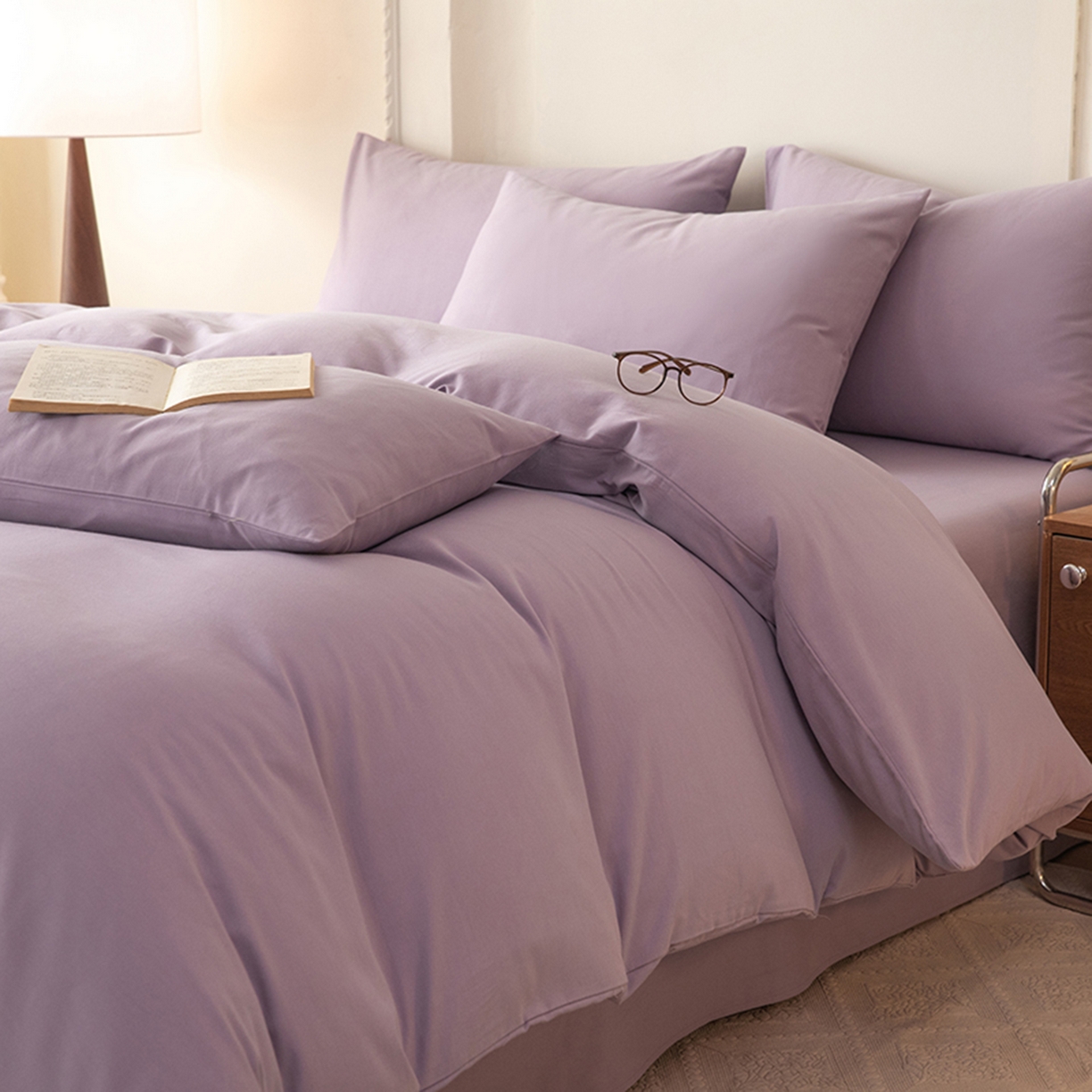 91家纺网 家纺一手货源 找家纺 八十八家纺 2025新款纯棉加厚磨毛四件套及单品系列-单被套 加厚浅紫