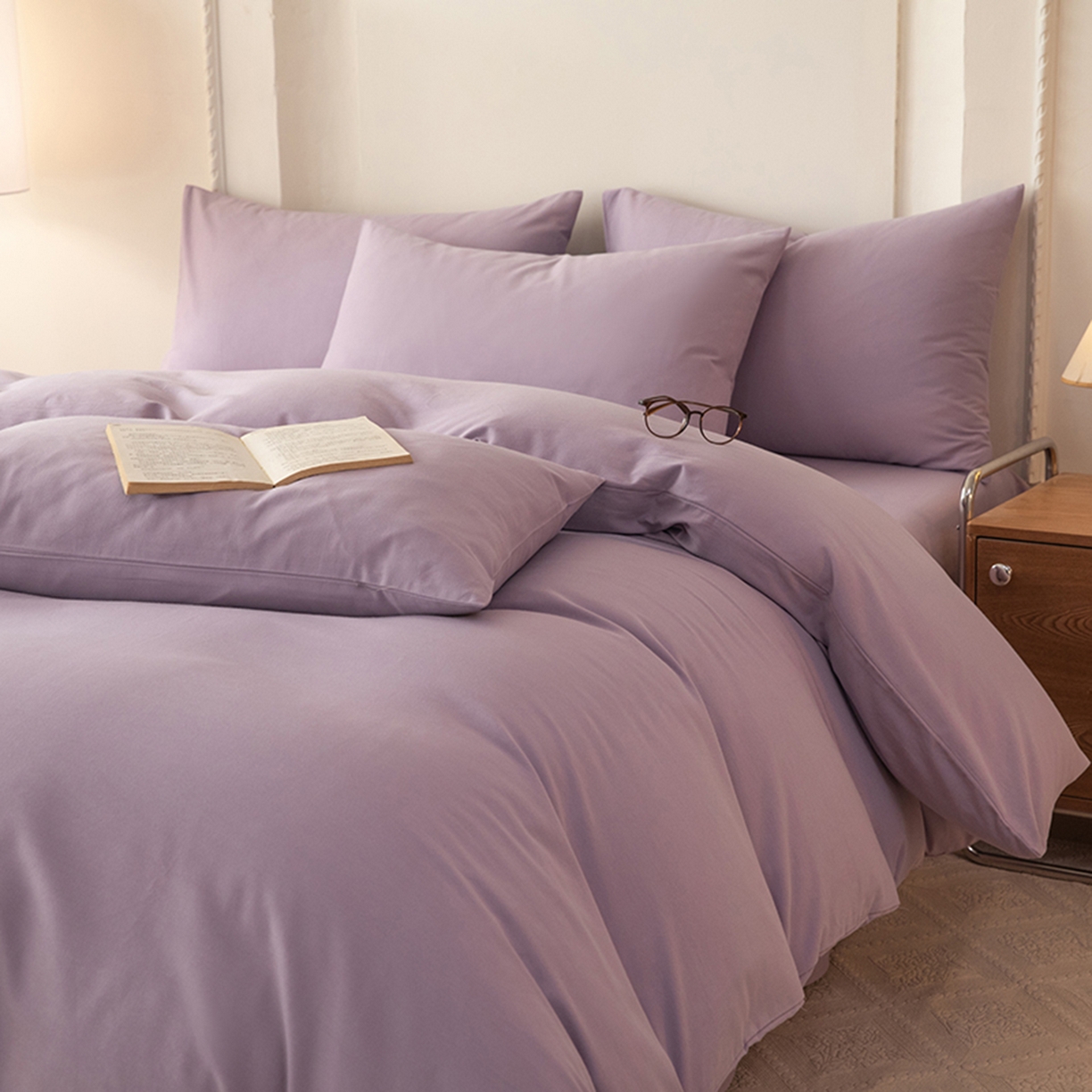 91家纺网 家纺一手货源 找家纺 八十八家纺 2025新款纯棉加厚磨毛四件套及单品系列-单被套 加厚浅紫