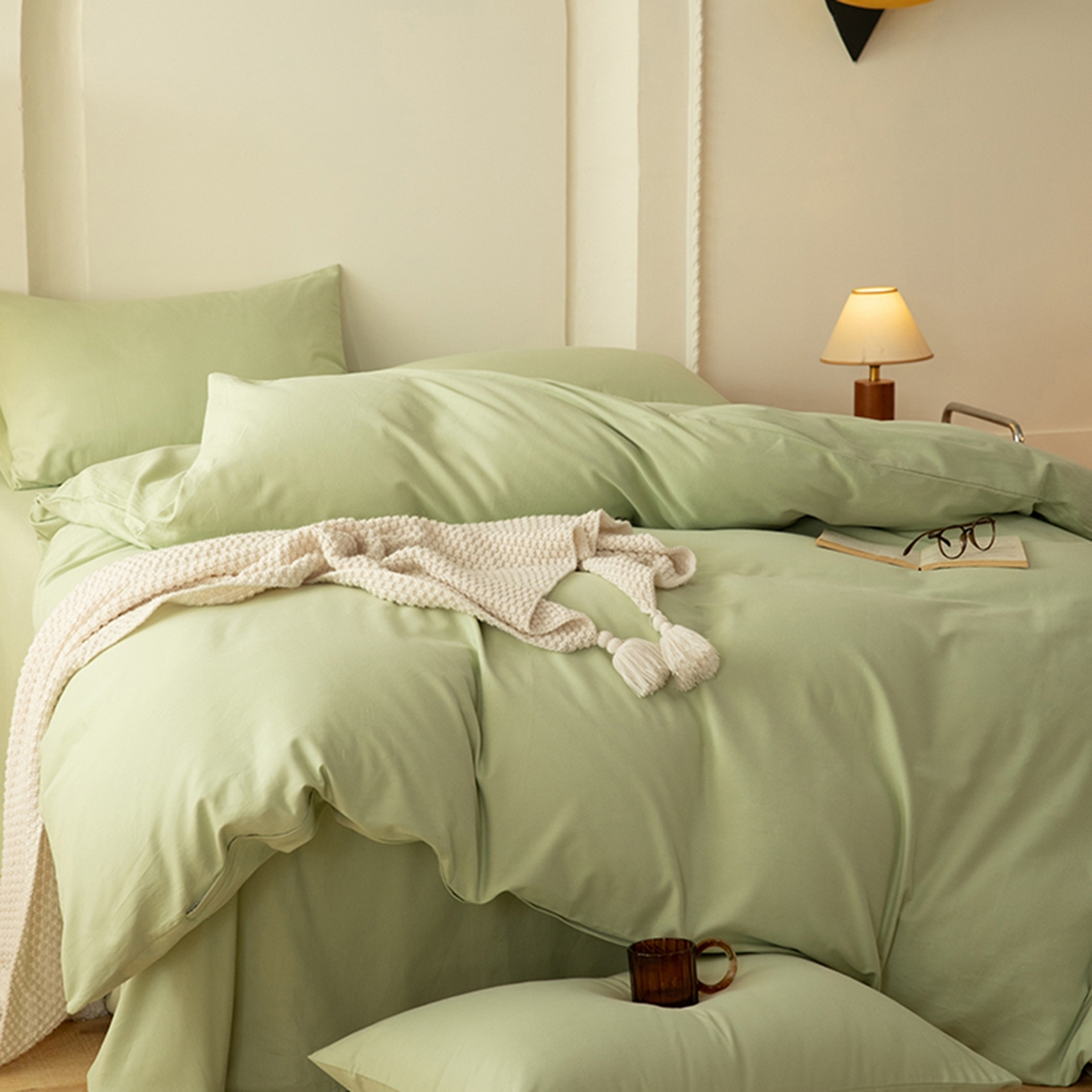 91家纺网 家纺一手货源 找家纺 八十八家纺 2025新款纯棉加厚磨毛四件套及单品系列-单被套 加厚果绿