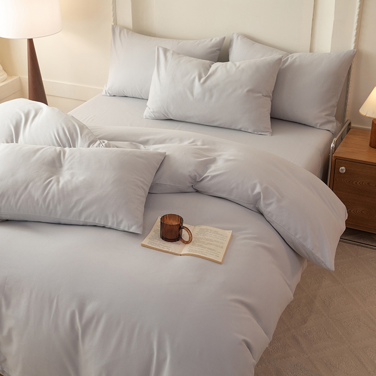 91家纺网 家纺一手货源 找家纺 八十八家纺 2025新款纯棉加厚磨毛四件套及单品系列-单被套 加厚银灰