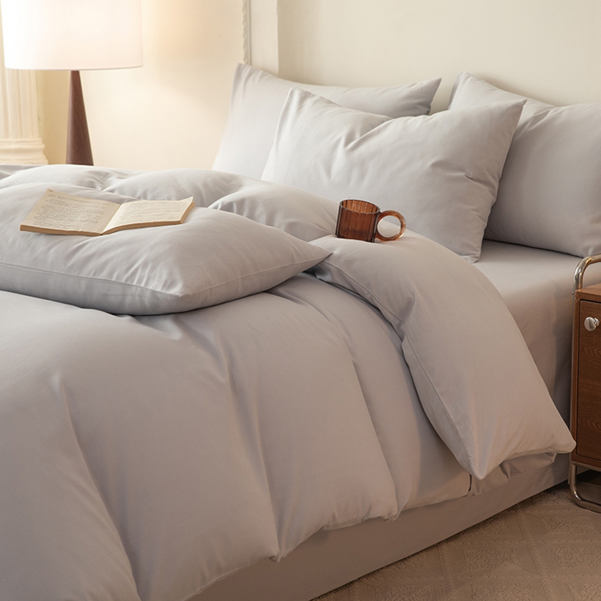 91家纺网 家纺一手货源 找家纺 八十八家纺 2025新款纯棉加厚磨毛四件套及单品系列-单被套 加厚银灰