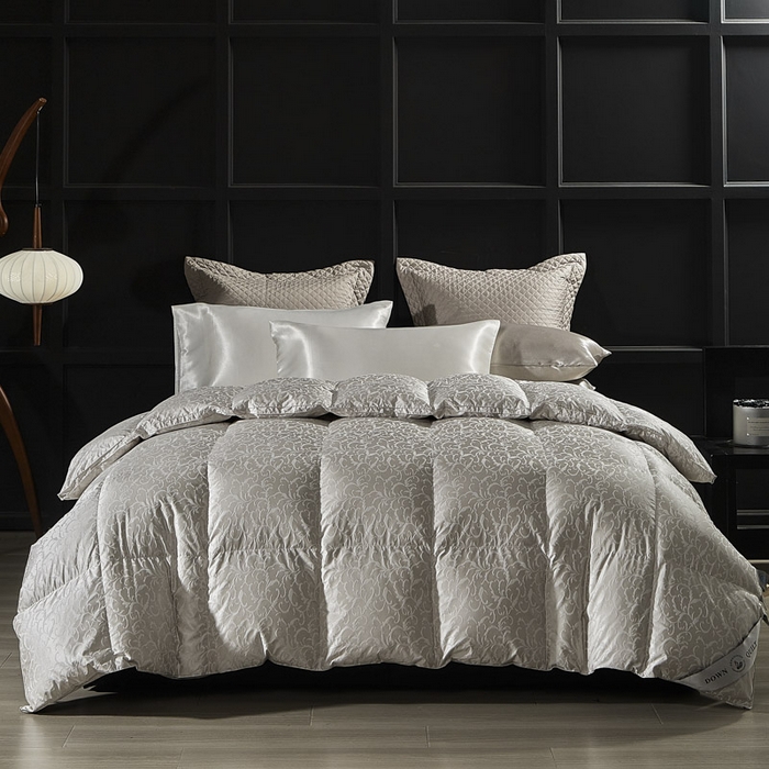 暖羽屋羽绒馆 2025新款95白鹅绒 超精密金银丝大提花 羽绒被芯鹅绒被子 双人婚庆冬被 春秋被 洛威尔 灰
