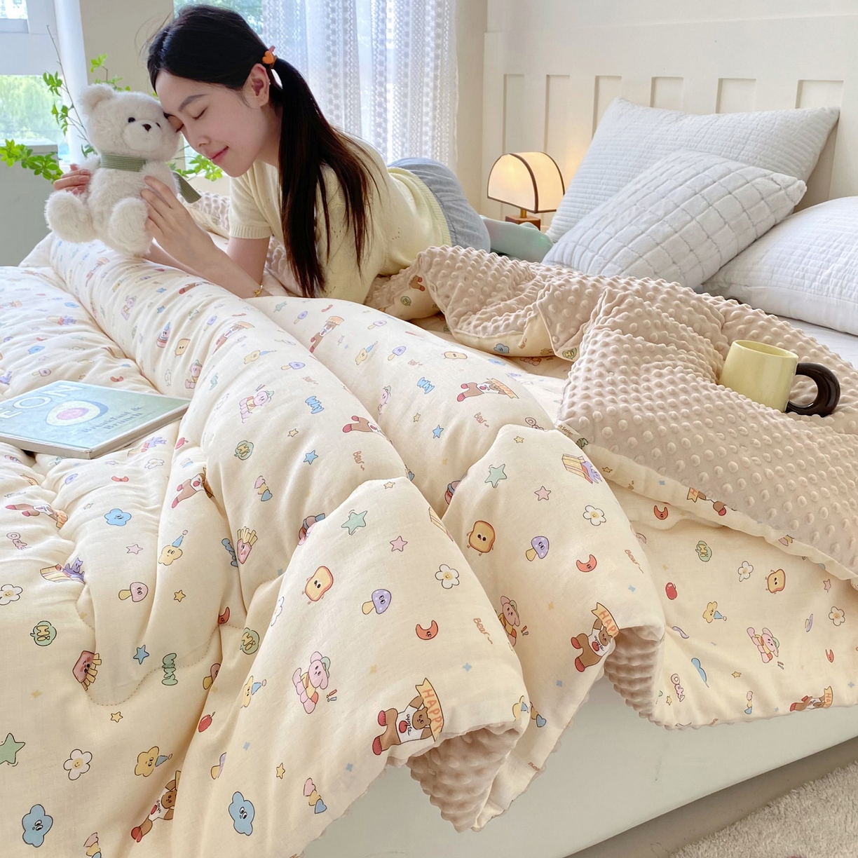 91家纺网 家纺一手货源 找家纺 （总）小叮当家纺仓储工厂店 2025新款A类母婴级全棉双层纱婴儿绒210g豆豆被20%大豆纤维单人双人被芯