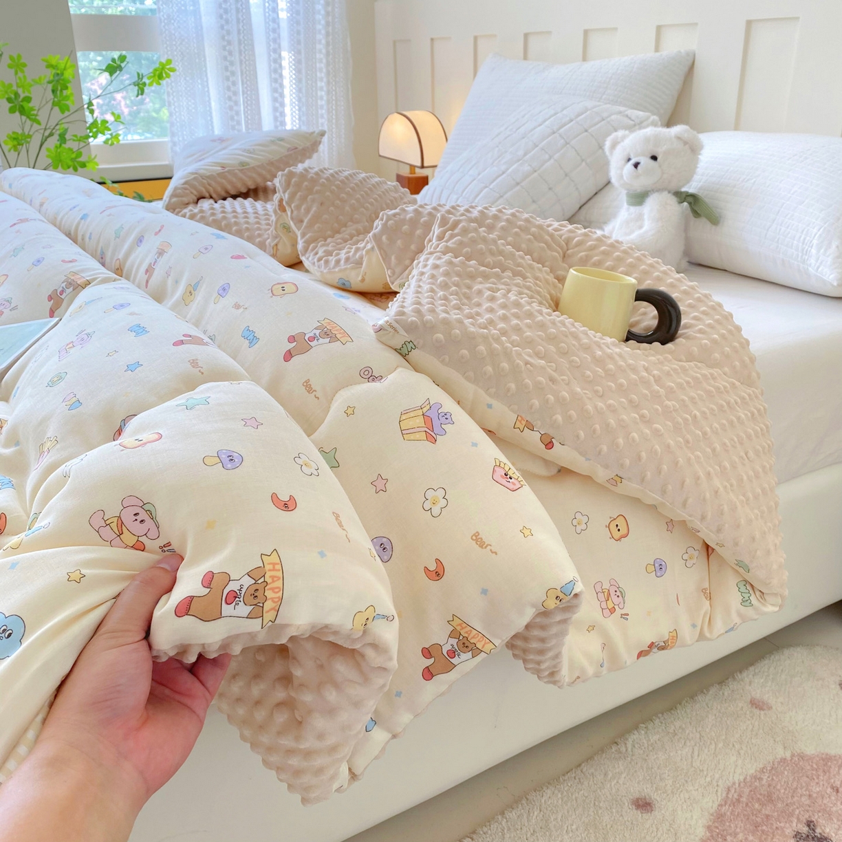 91家纺网 家纺一手货源 找家纺 （总）小叮当家纺仓储工厂店 2025新款A类母婴级全棉双层纱婴儿绒210g豆豆被20%大豆纤维单人双人被芯