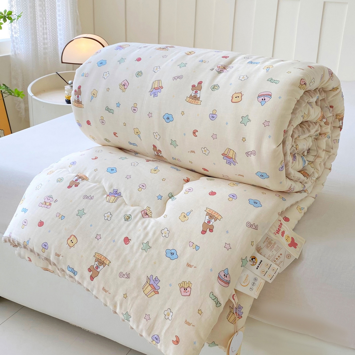 91家纺网 家纺一手货源 找家纺 （总）小叮当家纺仓储工厂店 2025新款A类母婴级全棉双层纱婴儿绒210g豆豆被20%大豆纤维单人双人被芯