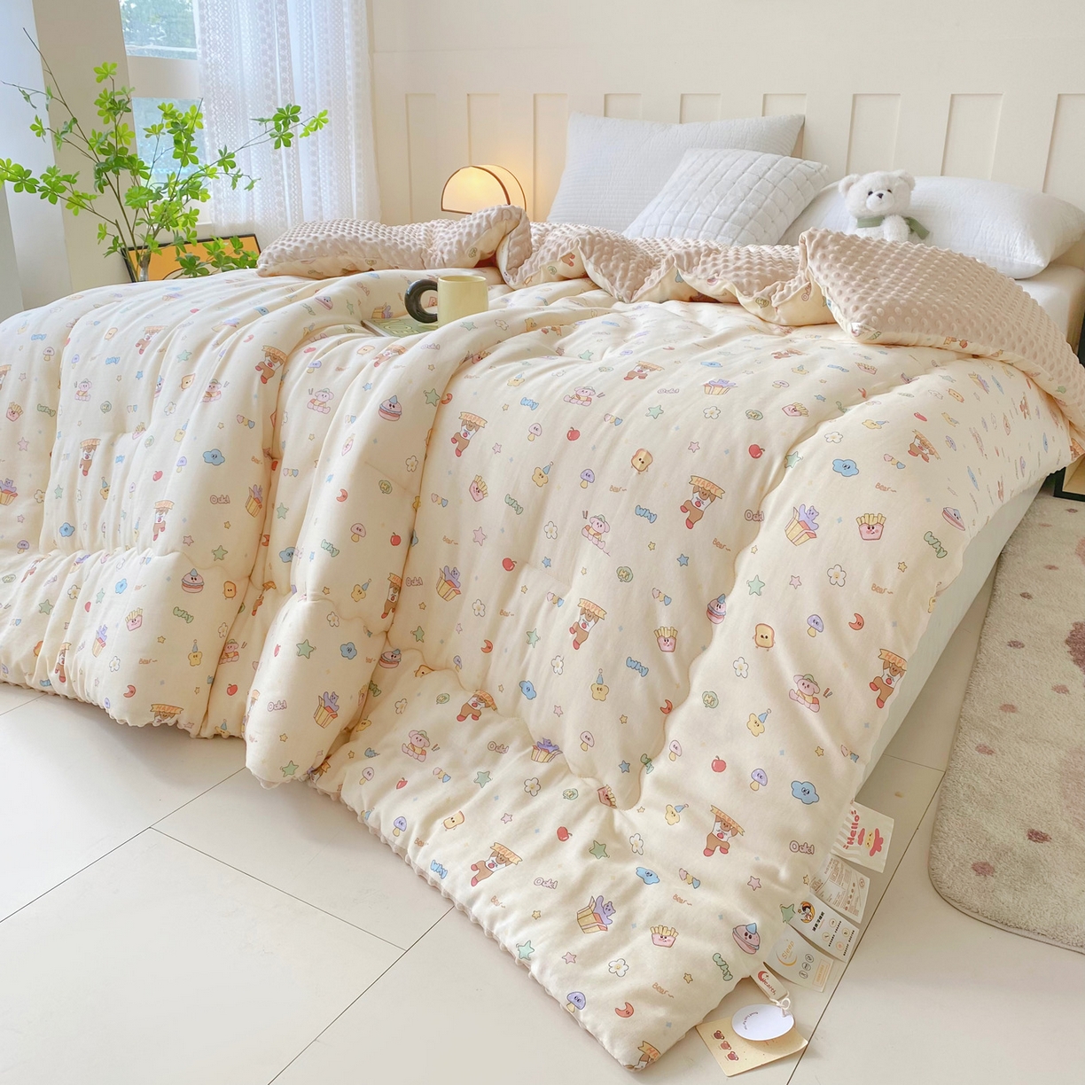 91家纺网 家纺一手货源 找家纺 （总）小叮当家纺仓储工厂店 2025新款A类母婴级全棉双层纱婴儿绒210g豆豆被20%大豆纤维单人双人被芯