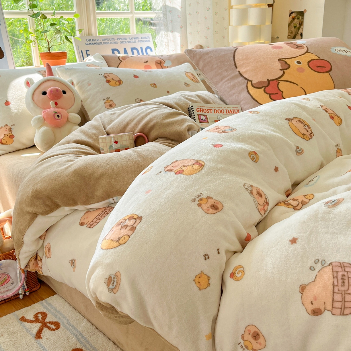 如一 2025新款高克重卡通印花牛奶绒四件套第二批 卡皮拉