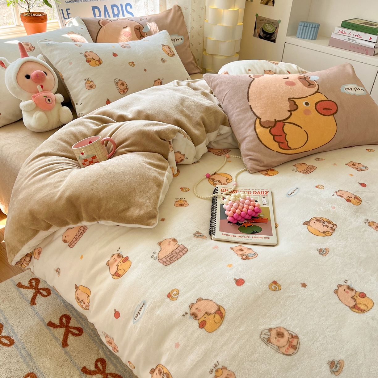 91家纺网 家纺一手货源 找家纺 如一 2025新款高克重卡通印花牛奶绒四件套第二批 卡皮拉