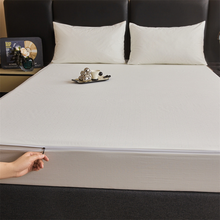 91家纺网 家纺一手货源 找家纺 糯米猪家纺 2025春夏新款亲肤棉六面全包防水压花床笠单件单床笠 典雅白