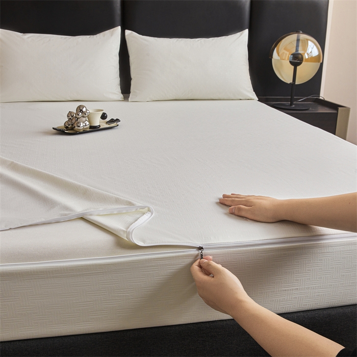 91家纺网 家纺一手货源 找家纺 糯米猪家纺 2025春夏新款亲肤棉六面全包防水压花床笠单件单床笠 典雅白