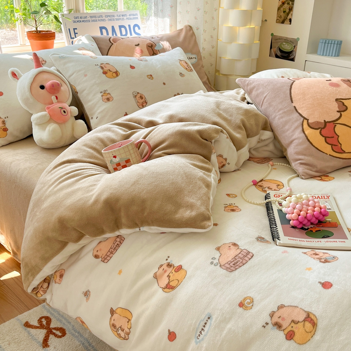 91家纺网 家纺一手货源 找家纺 如一 2025新款高克重卡通印花牛奶绒四件套第二批 卡皮拉