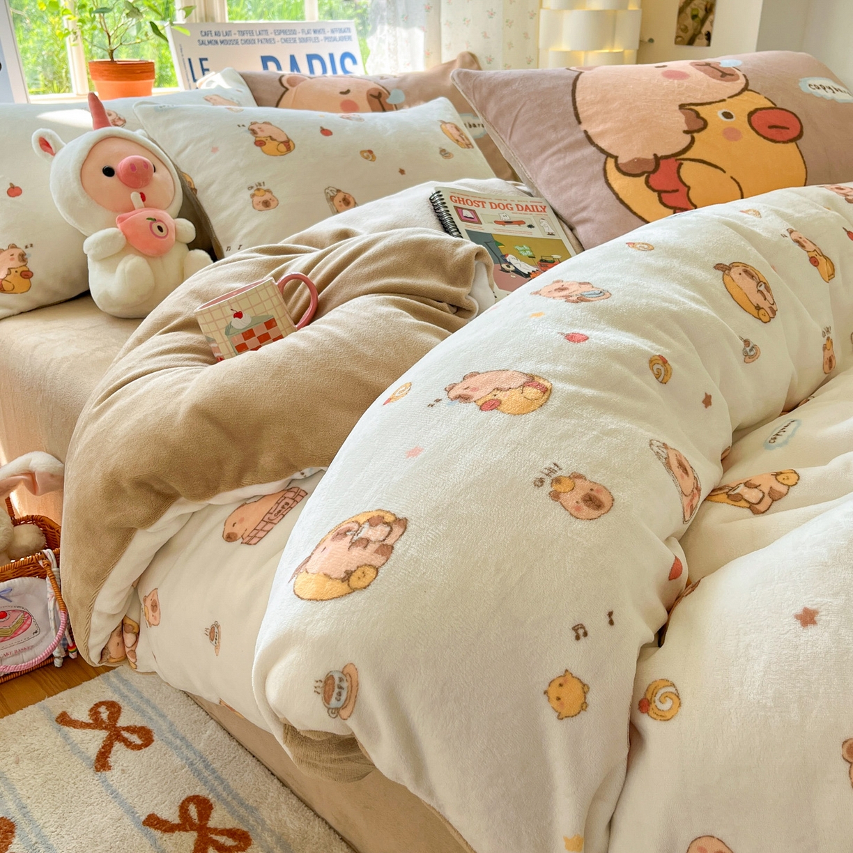 91家纺网 家纺一手货源 找家纺 如一 2025新款高克重卡通印花牛奶绒四件套第二批 卡皮拉