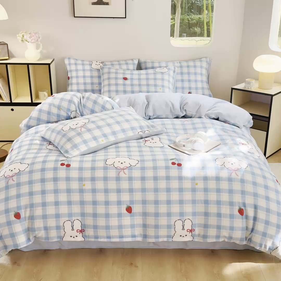 91家纺网 家纺一手货源 找家纺 王朝国际 2026新款高克重牛奶绒印花四件套 小兔泡芙