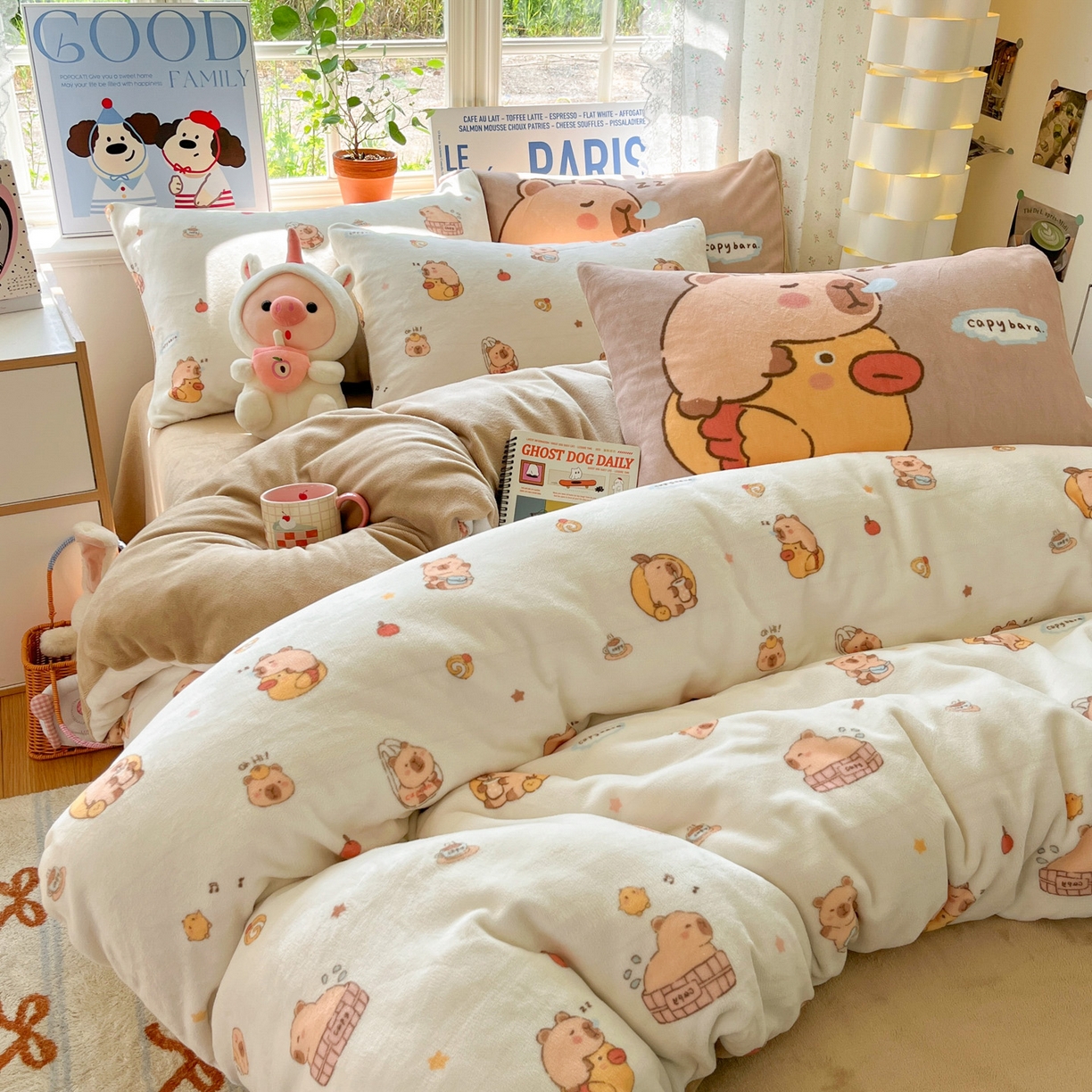 91家纺网 家纺一手货源 找家纺 如一 2025新款高克重卡通印花牛奶绒四件套第二批 卡皮拉