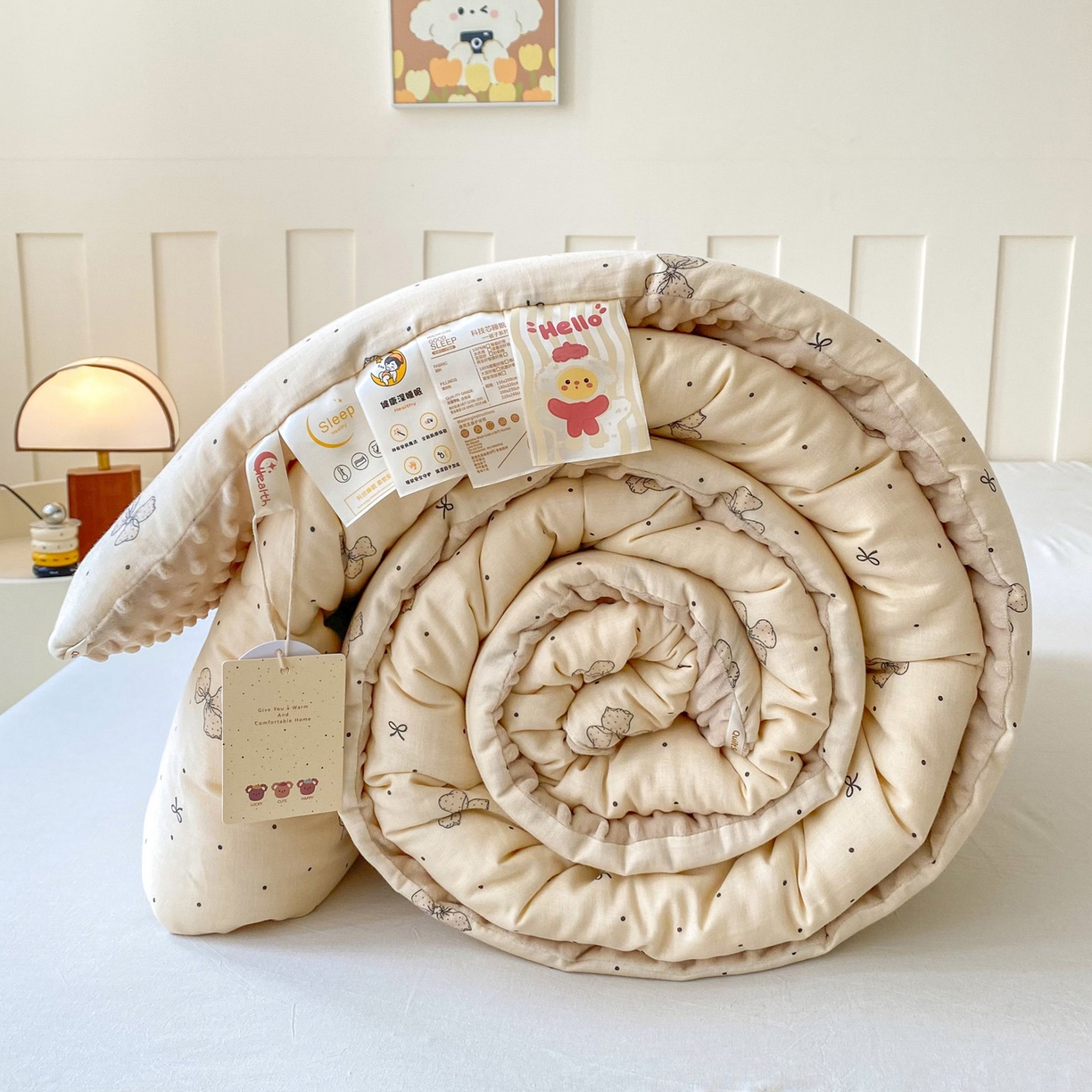 91家纺网 家纺一手货源 找家纺 小叮当家纺仓储工厂店 2025新款A类母婴级全棉双层纱婴儿绒210g豆豆被20%大豆纤维单人双人被芯 芭蕾