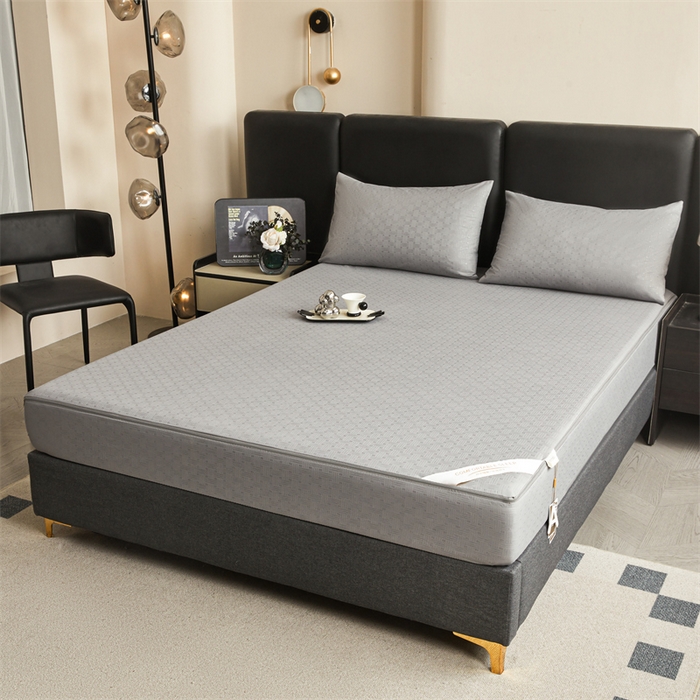 91家纺网 家纺一手货源 找家纺 糯米猪家纺 2025春夏新款亲肤棉六面全包防水压花床笠单件单床笠 高级灰