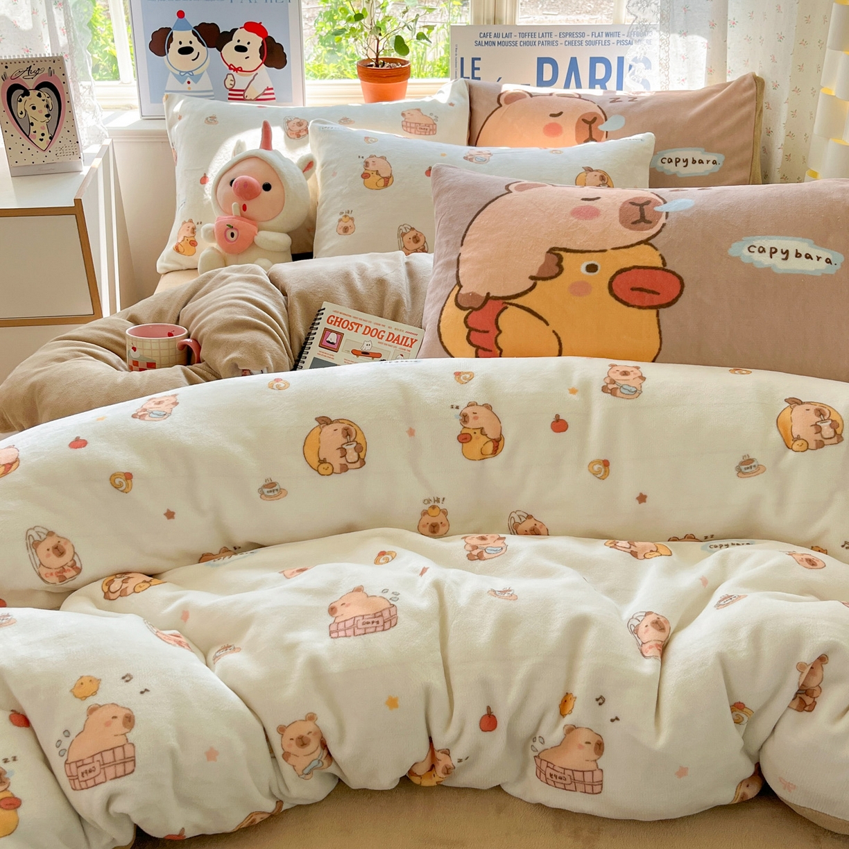 91家纺网 家纺一手货源 找家纺 如一 2025新款高克重卡通印花牛奶绒四件套第二批 卡皮拉