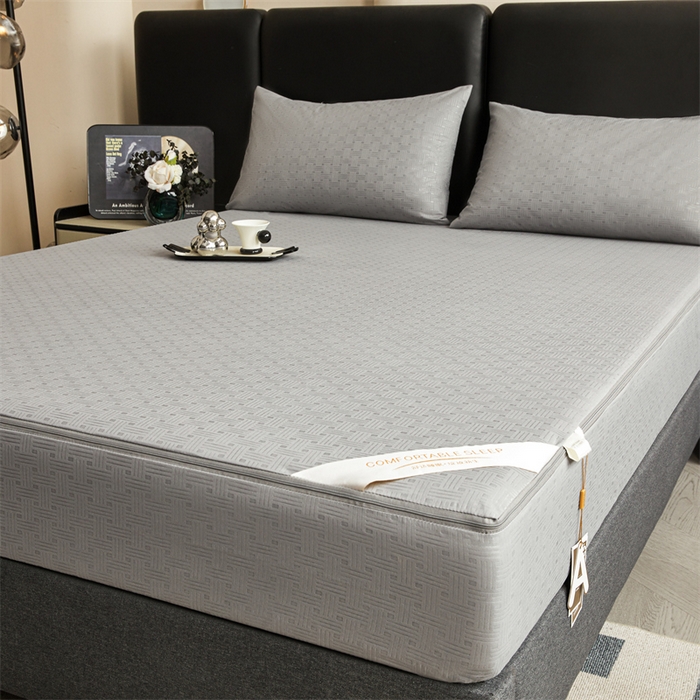 91家纺网 家纺一手货源 找家纺 糯米猪家纺 2025春夏新款亲肤棉六面全包防水压花床笠单件单床笠 高级灰