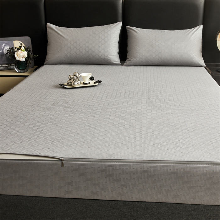 91家纺网 家纺一手货源 找家纺 糯米猪家纺 2025春夏新款亲肤棉六面全包防水压花床笠单件单床笠 高级灰