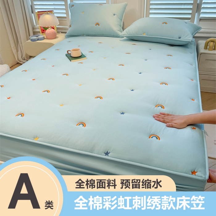 91家纺网 家纺一手货源 找家纺 （总）糯米猪家纺 2025新款全棉纯棉彩虹刺绣款床笠单品床笠床笠单件