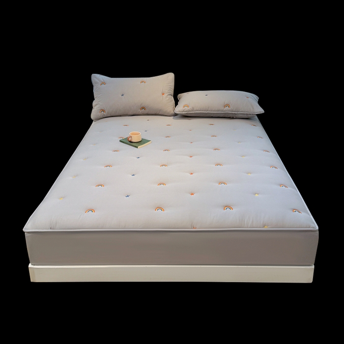 91家纺网 家纺一手货源 找家纺 糯米猪家纺 2025新款全棉纯棉彩虹刺绣款床笠单品床笠床笠单件 彩虹-灰