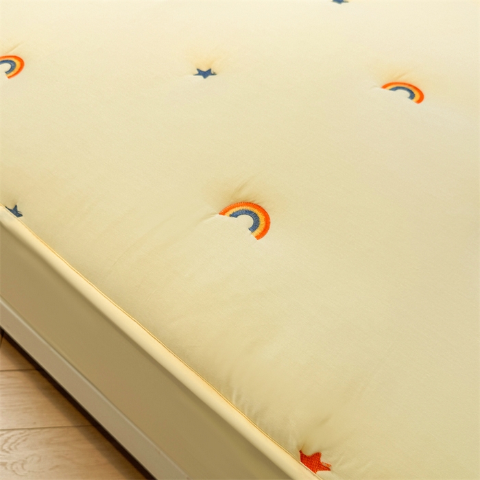 91家纺网 家纺一手货源 找家纺 糯米猪家纺 2025新款全棉纯棉彩虹刺绣款床笠单品床笠床笠单件 彩虹-鹅黄