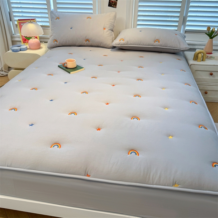 91家纺网 家纺一手货源 找家纺 糯米猪家纺 2025新款全棉纯棉彩虹刺绣款床笠单品床笠床笠单件 彩虹-灰