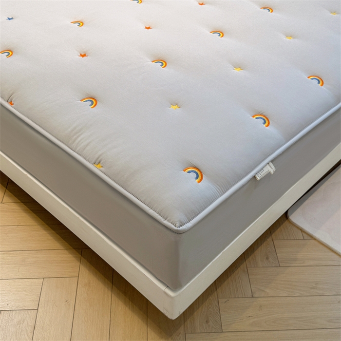 91家纺网 家纺一手货源 找家纺 糯米猪家纺 2025新款全棉纯棉彩虹刺绣款床笠单品床笠床笠单件 彩虹-灰