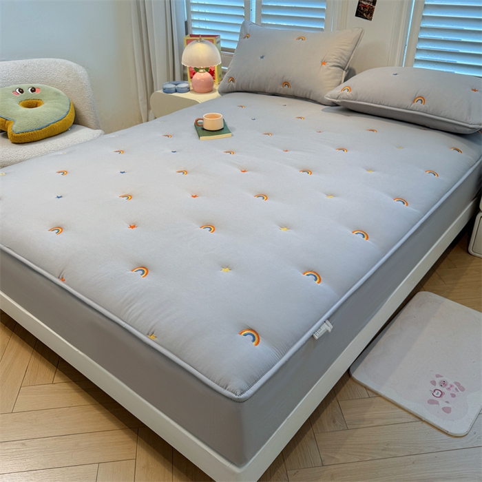 91家纺网 家纺一手货源 找家纺 糯米猪家纺 2025新款全棉纯棉彩虹刺绣款床笠单品床笠床笠单件 彩虹-灰