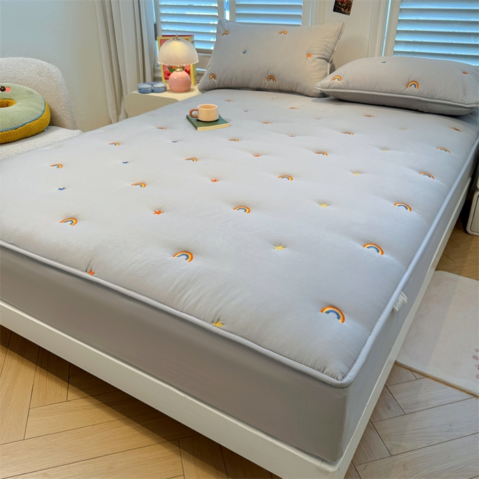 91家纺网 家纺一手货源 找家纺 糯米猪家纺 2025新款全棉纯棉彩虹刺绣款床笠单品床笠床笠单件 彩虹-灰