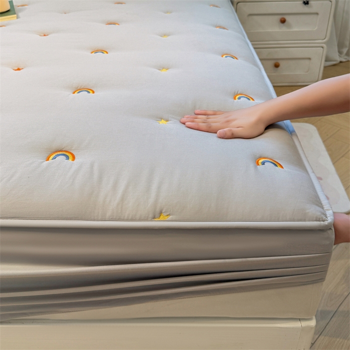 91家纺网 家纺一手货源 找家纺 糯米猪家纺 2025新款全棉纯棉彩虹刺绣款床笠单品床笠床笠单件 彩虹-灰