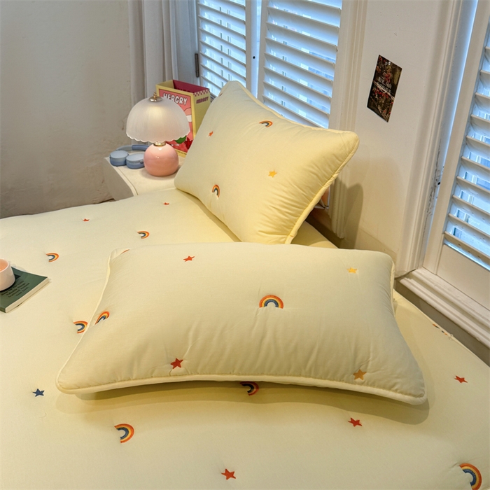 91家纺网 家纺一手货源 找家纺 糯米猪家纺 2025新款全棉纯棉彩虹刺绣款床笠单品床笠床笠单件 彩虹-鹅黄