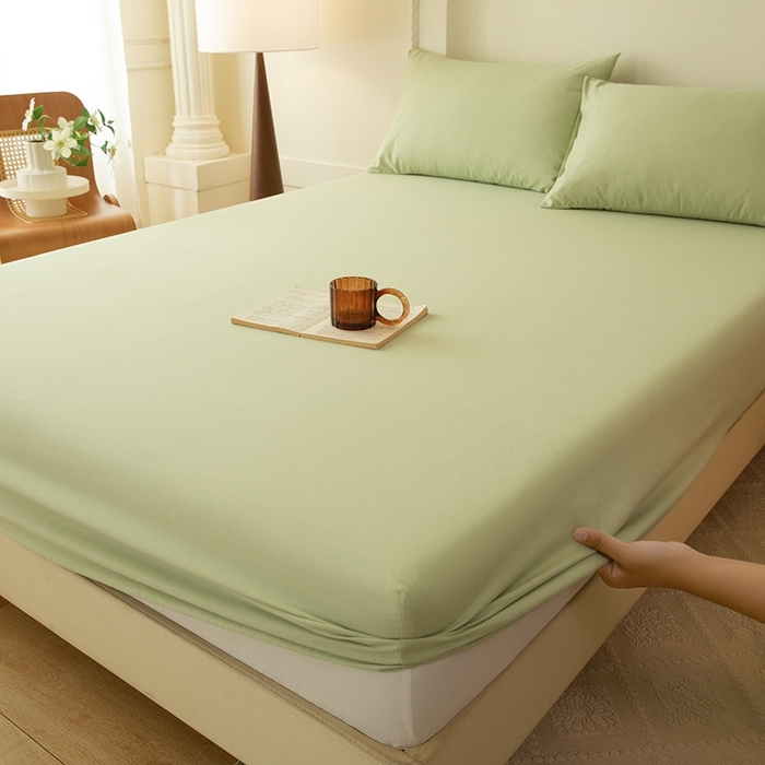 91家纺网 家纺一手货源 找家纺 八十八家纺 2025新款全棉纯棉素色水洗棉床笠单品单床笠床笠单件 加厚果绿