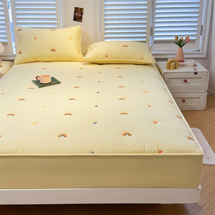91家纺网 家纺一手货源 找家纺 糯米猪家纺 2025新款全棉纯棉彩虹刺绣款床笠单品床笠床笠单件 彩虹-鹅黄