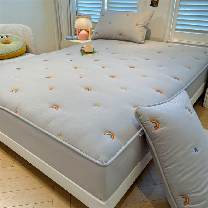 91家纺网 家纺一手货源 找家纺 糯米猪家纺 2025新款全棉纯棉彩虹刺绣款床笠单品床笠床笠单件 彩虹-灰