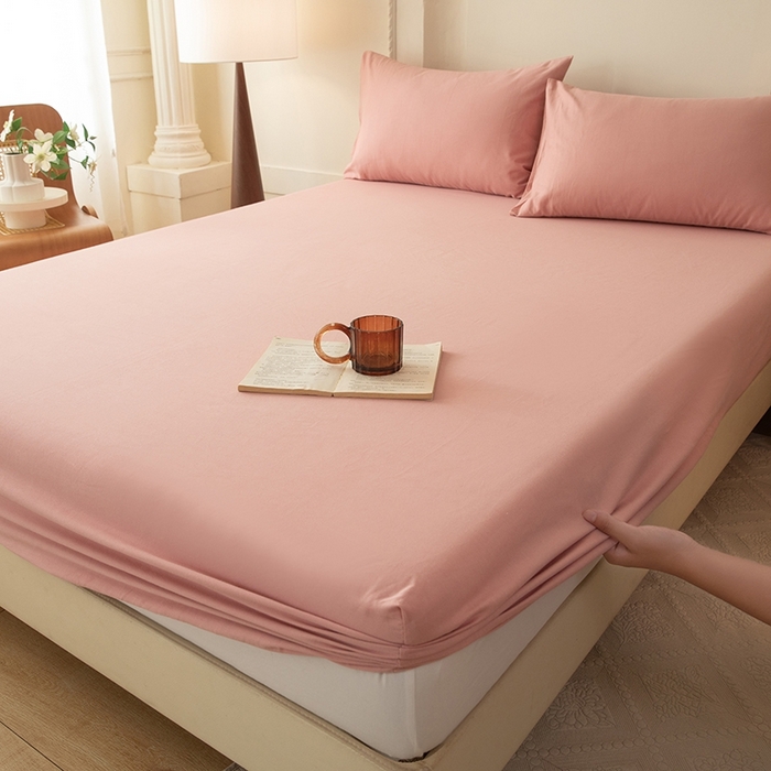 91家纺网 家纺一手货源 找家纺 八十八家纺 2025新款全棉纯棉素色水洗棉床笠单品单床笠床笠单件 加厚红豆