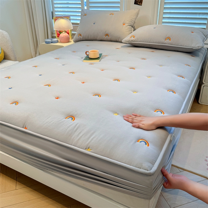 91家纺网 家纺一手货源 找家纺 糯米猪家纺 2025新款全棉纯棉彩虹刺绣款床笠单品床笠床笠单件 彩虹-灰