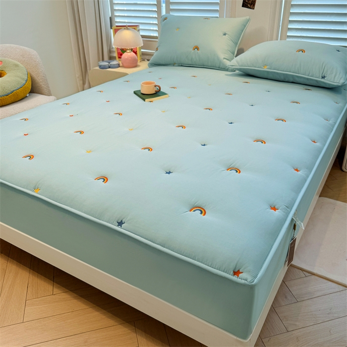 91家纺网 家纺一手货源 找家纺 糯米猪家纺 2025新款全棉纯棉彩虹刺绣款床笠单品床笠床笠单件 彩虹-蓝