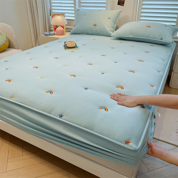 91家纺网 家纺一手货源 找家纺 糯米猪家纺 2025新款全棉纯棉彩虹刺绣款床笠单品床笠床笠单件 彩虹-蓝