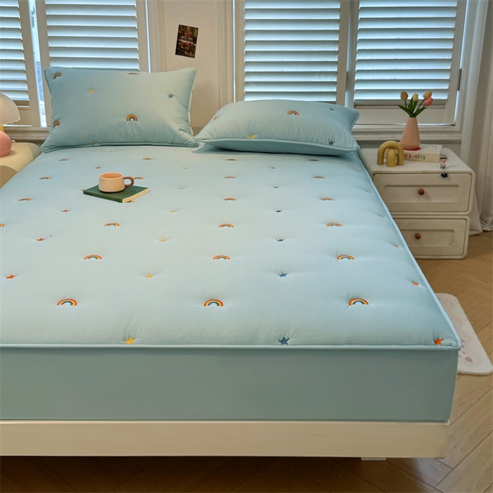 91家纺网 家纺一手货源 找家纺 糯米猪家纺 2025新款全棉纯棉彩虹刺绣款床笠单品床笠床笠单件 彩虹-蓝