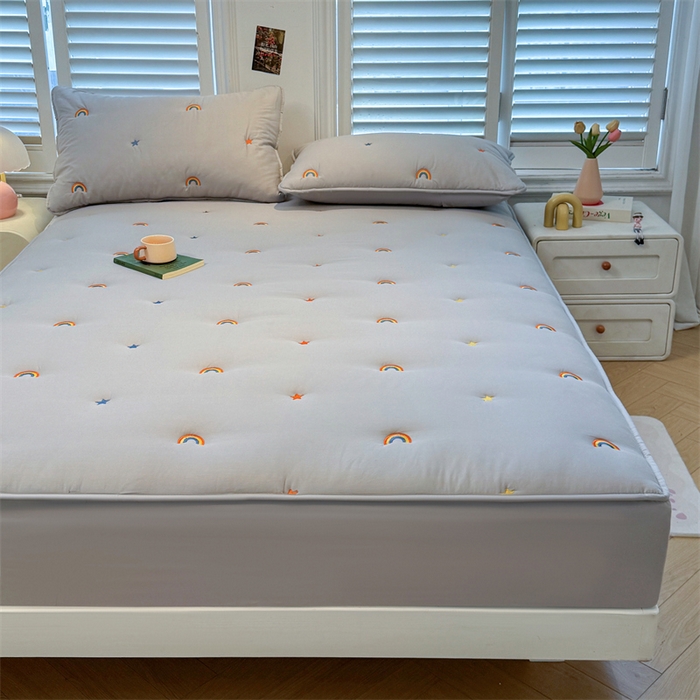 91家纺网 家纺一手货源 找家纺 糯米猪家纺 2025新款全棉纯棉彩虹刺绣款床笠单品床笠床笠单件 彩虹-灰